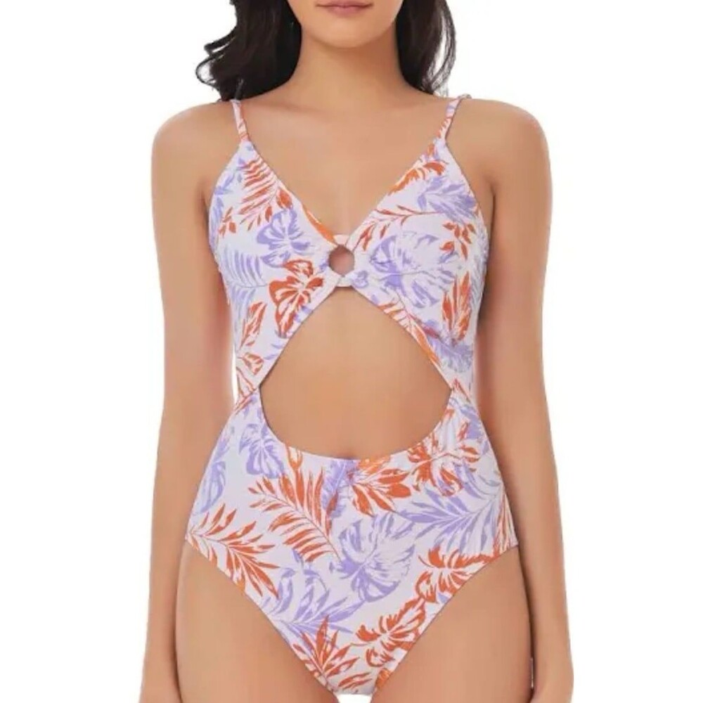 Lucky Purple And Orange Cutout Front One Piece Swimsuit Size Small